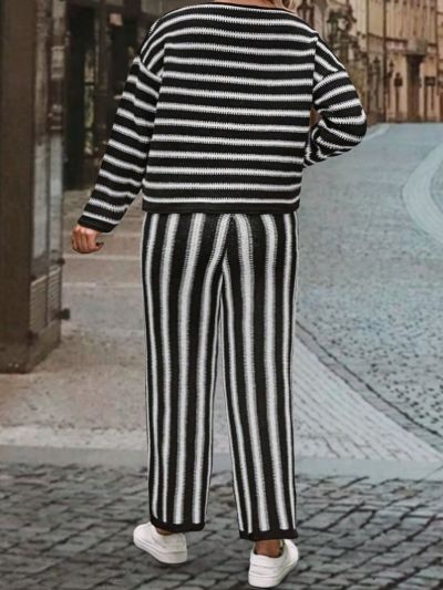 SHEIN LUNE Plus Size Striped Sweater Set