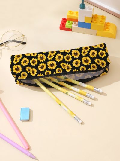 Sunflower Print Pencil Bag