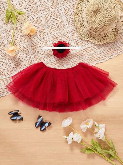 Newborn Baby Girls' Red Mesh Elegant Romantic Gorgeous Photography Clothing Set