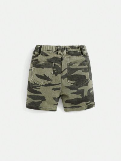SHEIN Baby Boy Spring Summer Comfortable Washed Camo Print Denim Jeans Shorts With Patch Pocket,Baby Boys Summer Cute Clothes Outfits