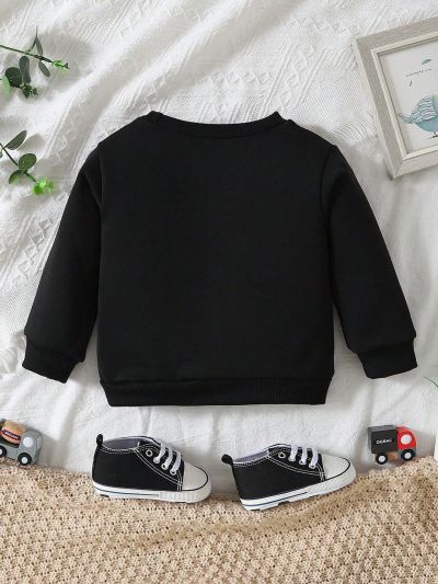 Baby Boy'S Casual Cartoon Printed Long Sleeve Round Neck Sweatshirt, Suitable For Autumn And Winter