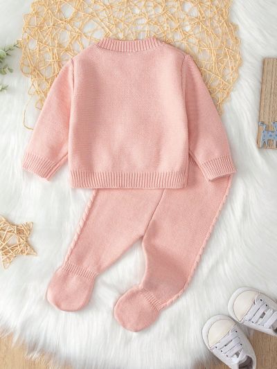 Infant Casual Basic Style Sweater With Footed Knit Pants Set