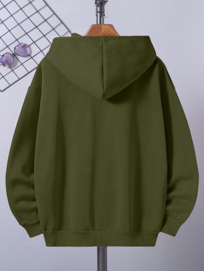 Men's Plus Size Solid Color Hooded Pullover Sweatshirt With Drawstring And Fleece Lining