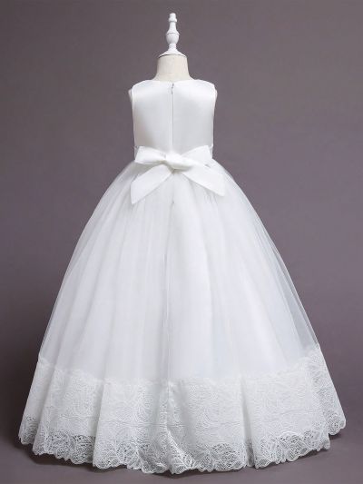 Girls' Mesh Pearl Leather Puffy Princess Dress