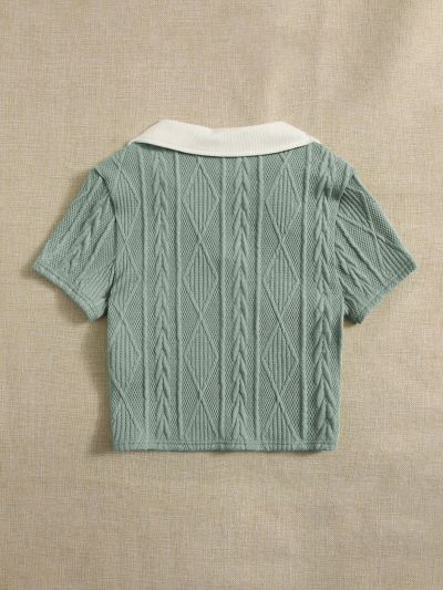 SHEIN Teen Girl Colorblock Fitted Knit Casual Short Sleeve T-Shirt