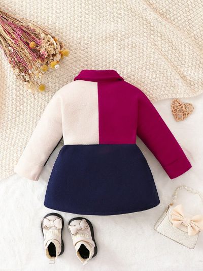 Baby Girl Colorblock Flap Pocket Button Front Overcoat