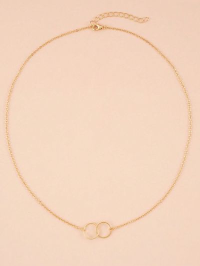 1pc Double Circle Interlocking Card Shaped Alloy Pendant Necklace Suitable For Daily Wear