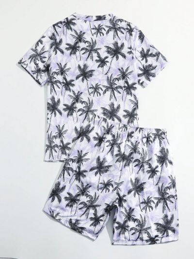 Teen Boys' Swimsuit Set With Botanical Print And Woven Fabric