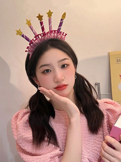 1pc Women's Pink Candle Plush Hairband, Perfect Party Cartoon Headband Photo Prop