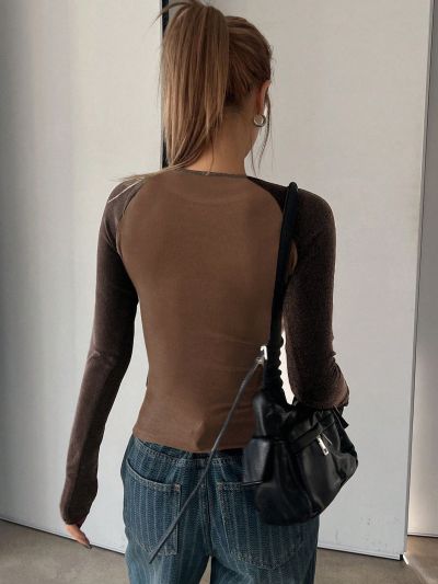DAZY Women Fashion Color Blocking Long Sleeve T-Shirt