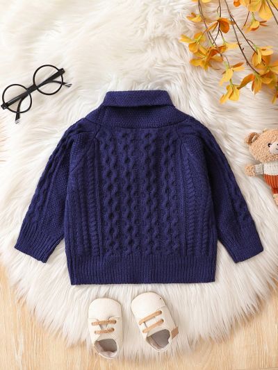 Infant Boys' Cardigan Sweater With Shawl Collar And Twisted Flower Design