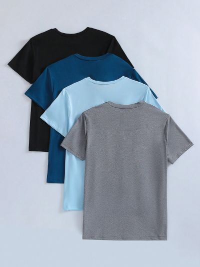 4pcs/Set Teenage Boys' Round Neck Short Sleeve T-Shirt