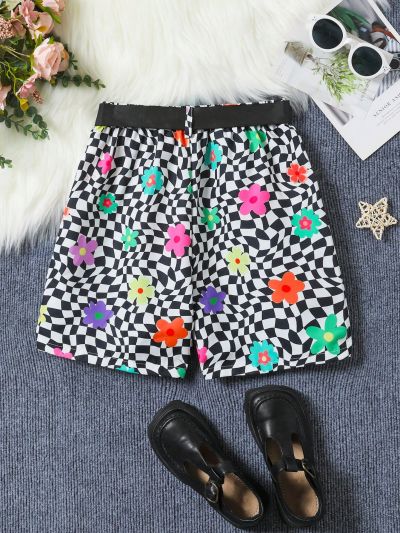 SHEIN Kids Cooltwn Tween Girls' Cool Printed Shorts