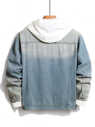 Men Plus Washed Pocket Patched Denim Jacket Without Hoodie