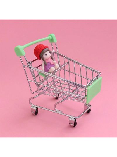 1pc Mini Metallic Fashionable Creative Supermarket Shopping Cart Accessory Storage Cart, Versatile Desktop Organizer Trinket Gift For Festival
