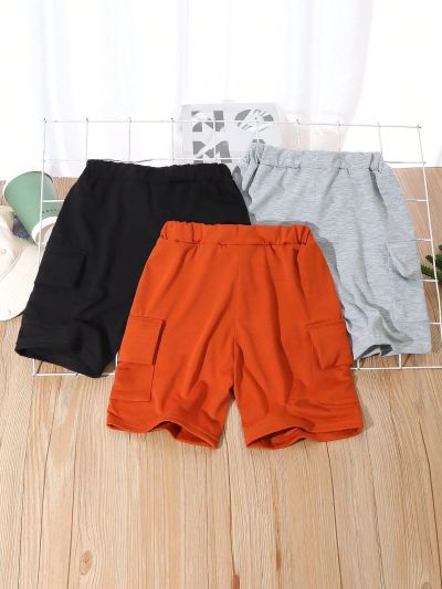 SHEIN Kids EVRYDAY 3pcs/Set Toddler Boys' Summer Pocket Shorts, Yellow/Black/Gray