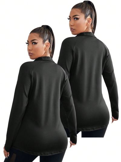 Plus 2pcs Colorblock Half Zip Sports Sweatshirt