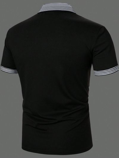 Manfinity Mode Men Plus Striped Button Polo Shirt