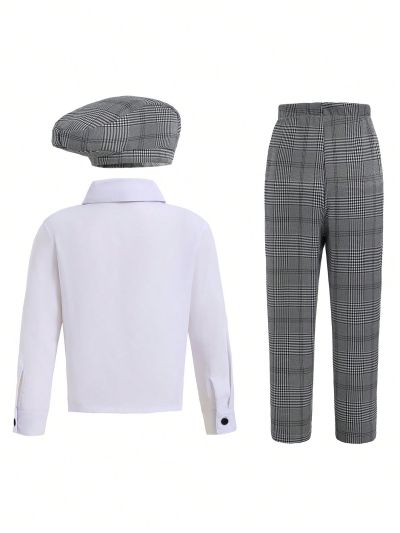 SHEIN 3pcs/Set Young Boy Gentleman Suit Including 2pcs Suit Set With Pants And A Hat For Formal Occasions Like Wedding, Performance, Dance Party, Festival Spring And Autumn