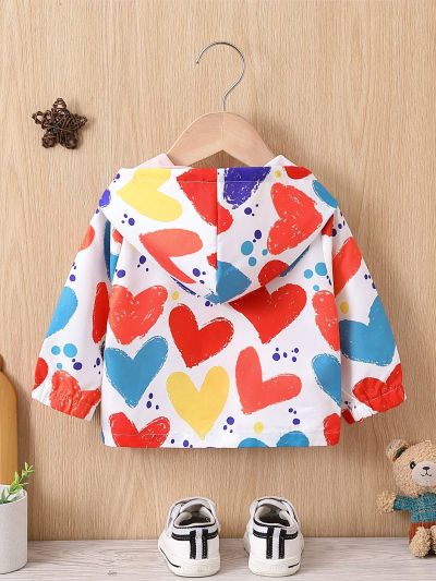 Baby Boys' Fun Printed Windproof Hooded Jacket With Pockets And Side Stripes Detail