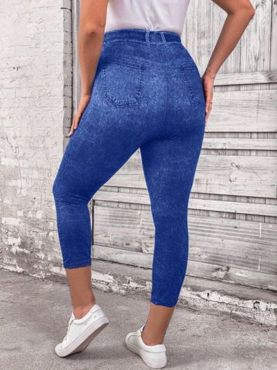 Plus Size Denim Printed Pants