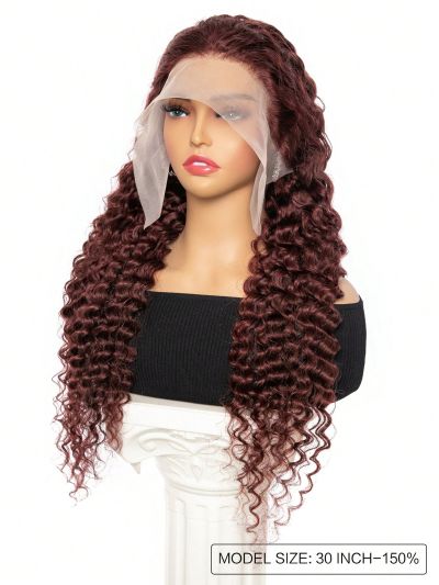 Transparent Lace Deep Wave 13*6 Lace Frontal Wigs 150% Density 18-30 Inch Reddish Brown Color Pre Plucked Natural Hairline Human Hair For Wome