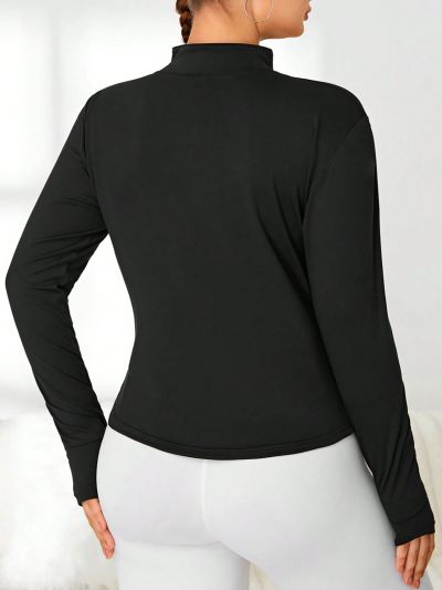 Plus Size Stand Collar Zipper Closure Long Sleeve Sports Jacket