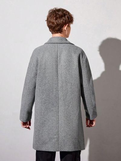 Teen Boys Slant Pockets Button Front Overcoat