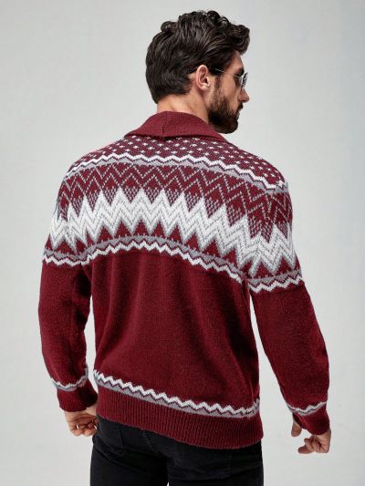 Manfinity Men's Geometric Printed Shawl Collar Cardigan