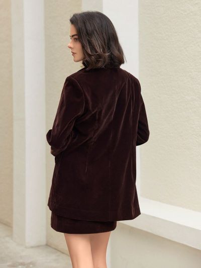 Anewsta Pointed Lapel Corduroy Blazer And Skirt Set