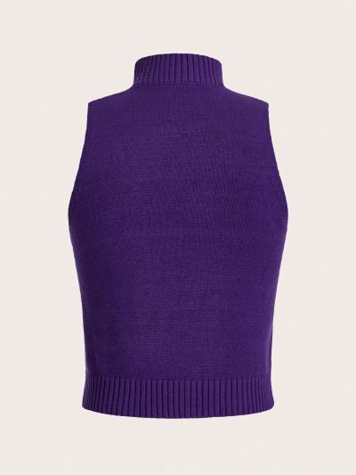 TOM & JERRY X SHEIN Women's Cartoon Pattern Stand Collar Knitted Top