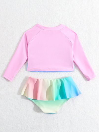 Infant Girls' Swimwear/Set Of 2: One-Piece Swimsuit & Random Gradient Color Bikini With Ruffle Hem Design And Printed Pattern