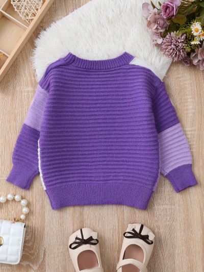 Baby Girls' Color Block Heart Pattern Cardigan Sweater