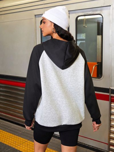 Street Sport Women'S Patchwork Color Cartoon Printed Hoodie