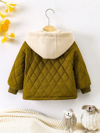 Little Boys' Diamond Pattern Pocket Zipper Hooded Padded Coat