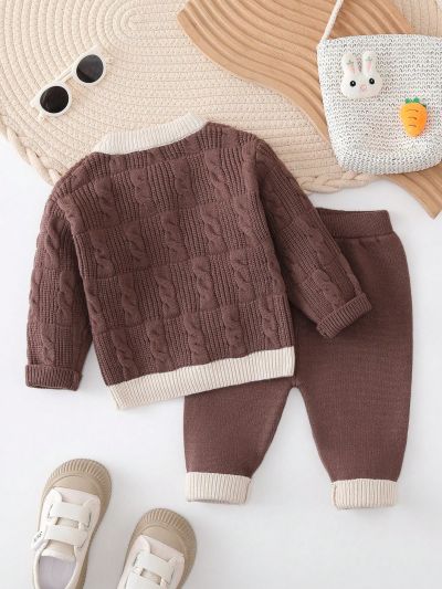 New Arrival Baby Knit Sweater Set With Contrasting Color, Fall And Winter