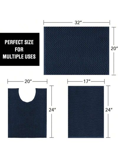 H.VERSAILTEX 3 Pieces Bathroom Rugs Sets Non Slip Extra Absorbent Bath Mat Set for Bathroom with Toilet Rugs for Tub, Shower Washable Carpets Set
