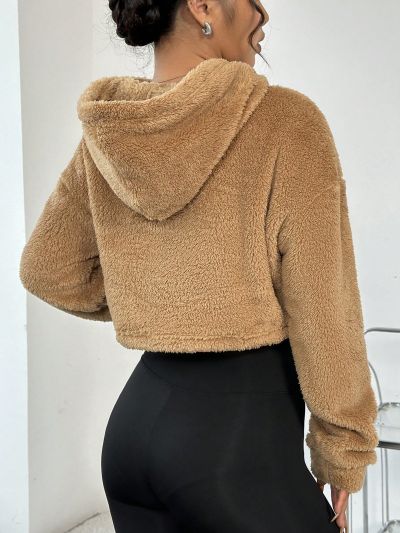 Women's Plush Hooded Short Sweatshirt