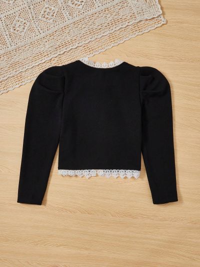 SHEIN Kids EVRYDAY Girls' Knit Colorblock Beaded Jacket For Casual Wear