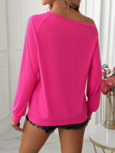 SHEIN LUNE Heart Pattern Raglan Sleeve Sweatshirt