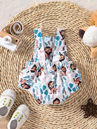 SHEIN Cute Cartoon Pattern Baby Boy Romper, Summer