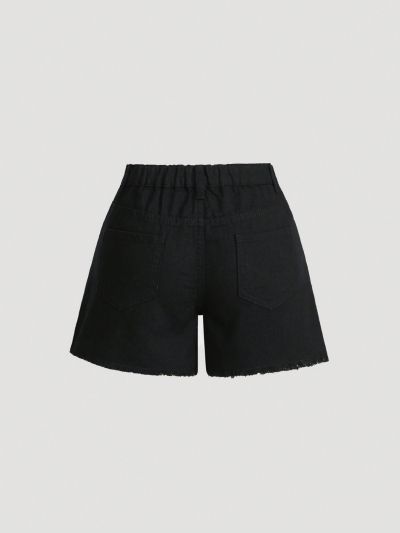 Tween Girls Black Distressed Denim Shorts