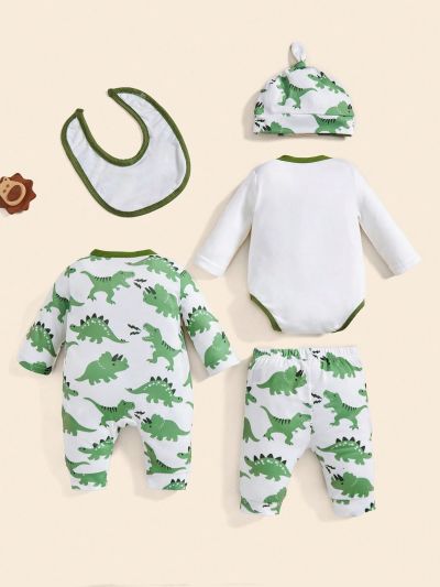SHEIN 6pcs/Set Baby Boys' Cute Dinosaur Printed Casual Home Wear & Everyday Gift Set