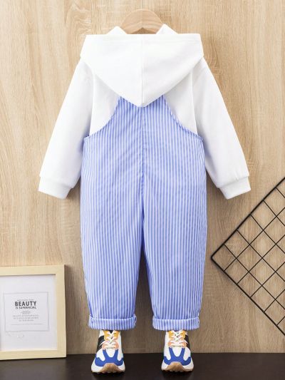 SHEIN Kids EVRYDAY 1pc Casual Striped Overalls Pants For Toddler Boys, Regular Fit, Spring/summer Daily Wear