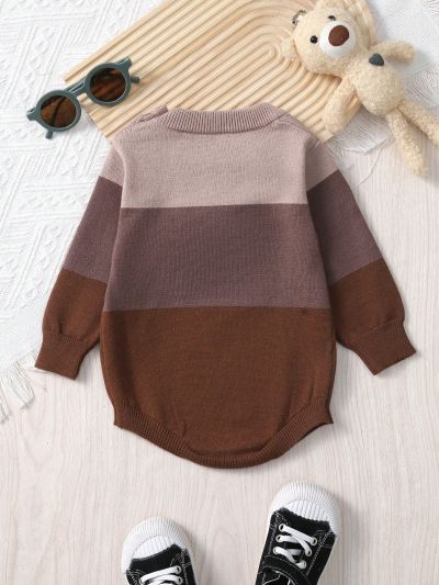 Baby Boys' Color-Blocking Cartoon Pattern Knitted Romper