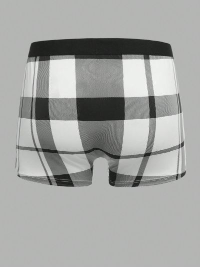 Extended Sizes Men Plaid Print Contrast Tape Boxer Brief