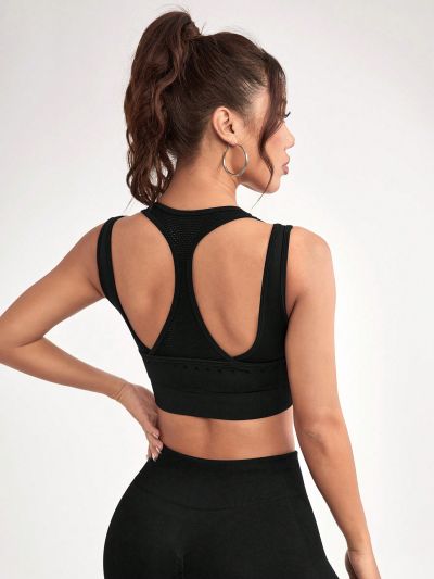 SHEIN Yoga Basic Women's Hollow Out Back Solid Color Sports Bra