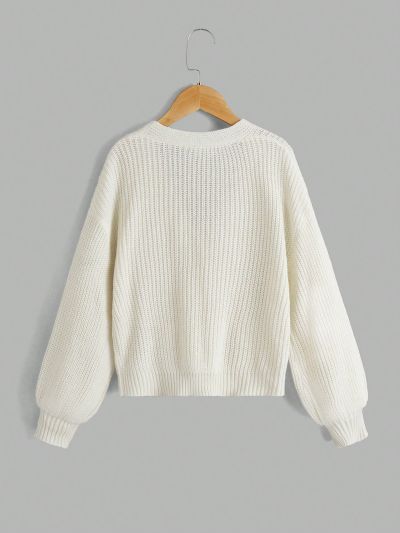 SHEIN Kids EVRYDAY Tween Girls' Long Sleeve Button Up Cardigan Sweater