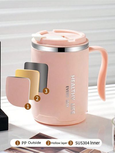 500ML Stainless Steel Coffee Mug with Lid Grey Insulation Cup Tumbler office Thermal Mug Vacuum Flasks Coffee tea Cup With Handle