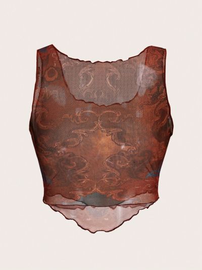 SHEIN CURVE+ Women's Plus Size Character Printed Pleated Asymmetrical Hem Tank Top